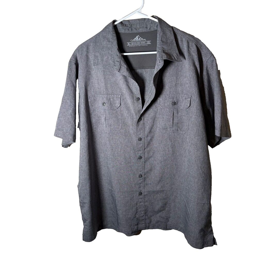 Croft & Barrow Shirt Men's XL Gray Athletic Quick Dry Button Down Short Sleeve